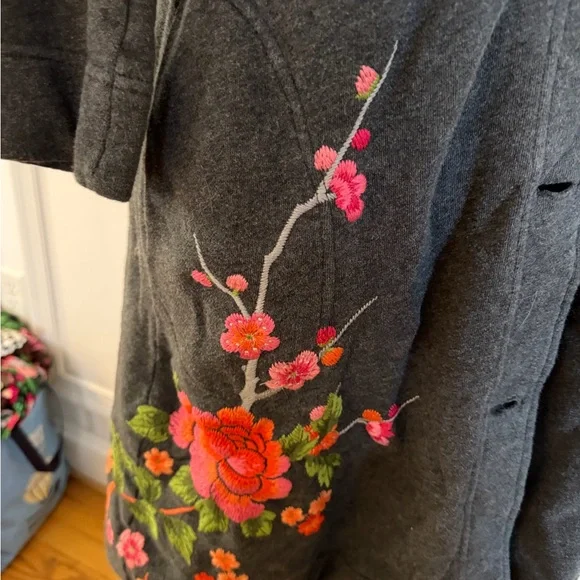 Johnny Was Gray Floral Embroidered Coat - Picture 6 of 8